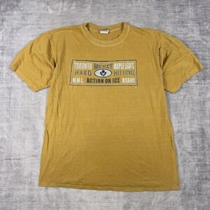 Toronto Maple Leafs Shirt Mens Large Yellow Spell Out Vtg Hockey Single Stitch